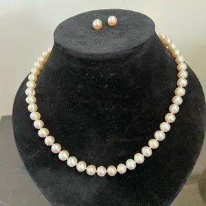 Pink Freshwater Pearl 18” Necklace Set 925 Sterling Silver Lobster Clasp & Posts